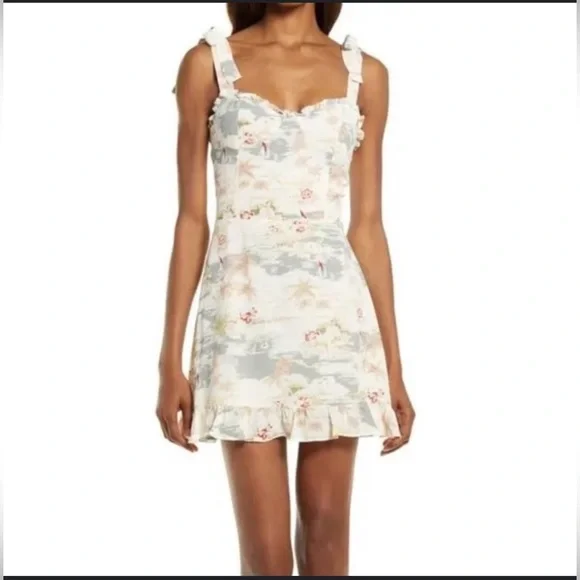 Reformation NEW Christine Long Beach Ruffle Cream Mini Dress Size 6 - Picture 3 of 12